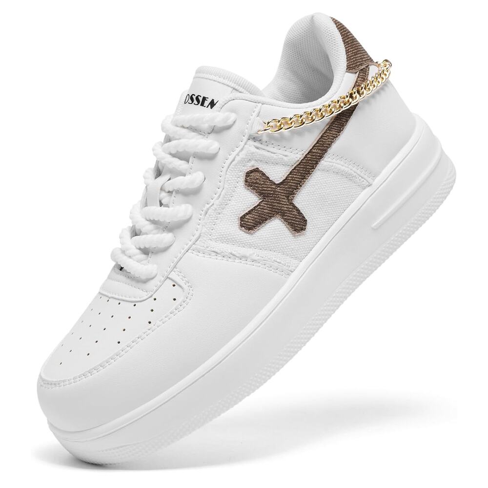 White and Brown Women's Sneakers